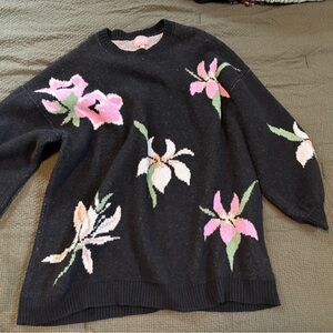 Show Me Your MuMu Black Sweater with Pink and White Floral Design